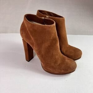Michael Kors Ankle Boots Womens 8.5 Haven Brown Suede High Heels Almond Toe